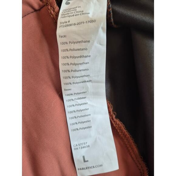 FABLETICS Faux Leather Vegan Leggings Mahogany Brown Sz L - Picture 9 of 10